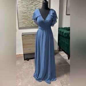 Blue Flutter Sleeve Sweetheart Maxi Gown
